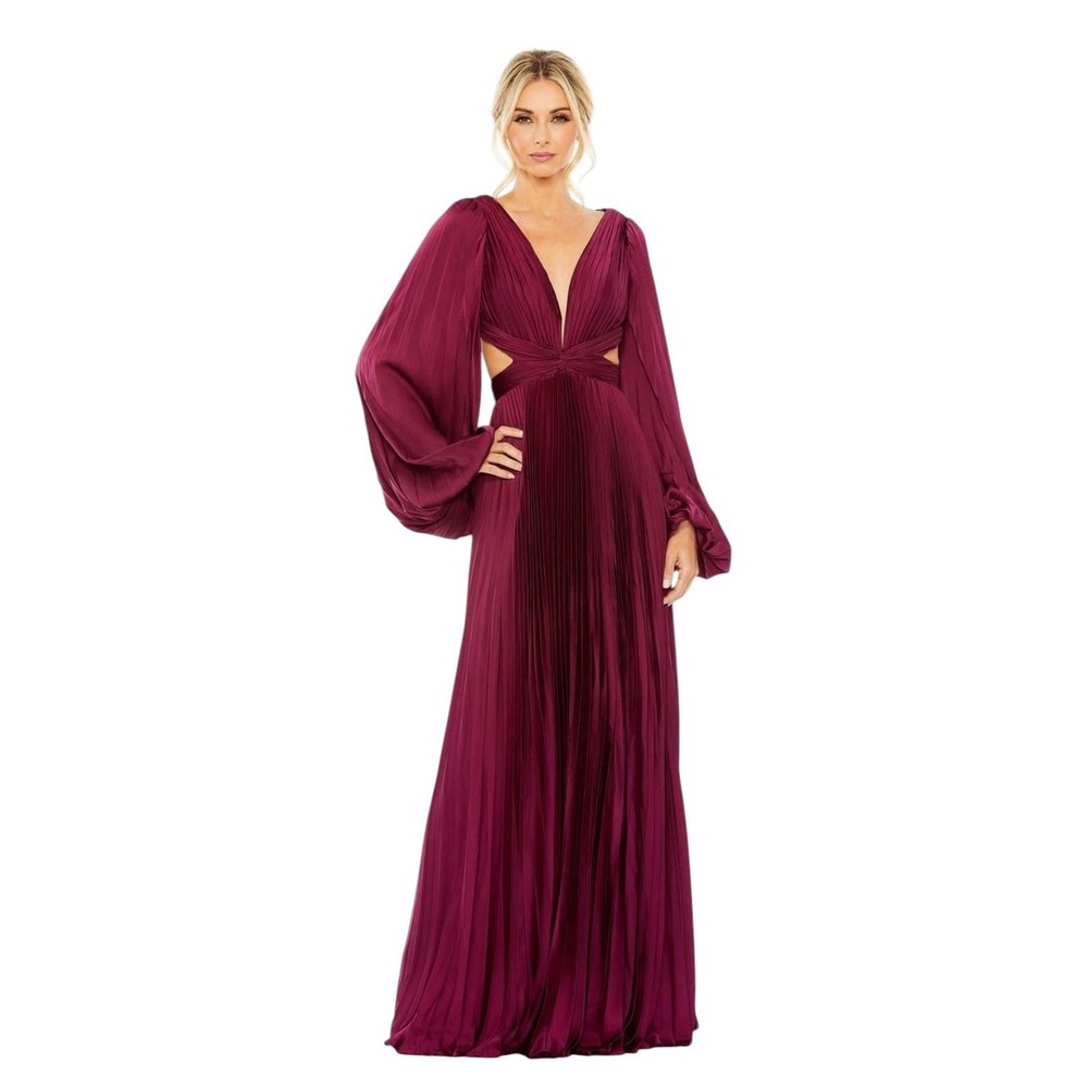 Mac Duggal 26739 Wine Pleated Cutout Open Back Gown Size 8 $498